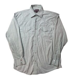 Pintlar Western Shirt Mens L Green Pearl Snap Plaid Long Sleeve Button Down